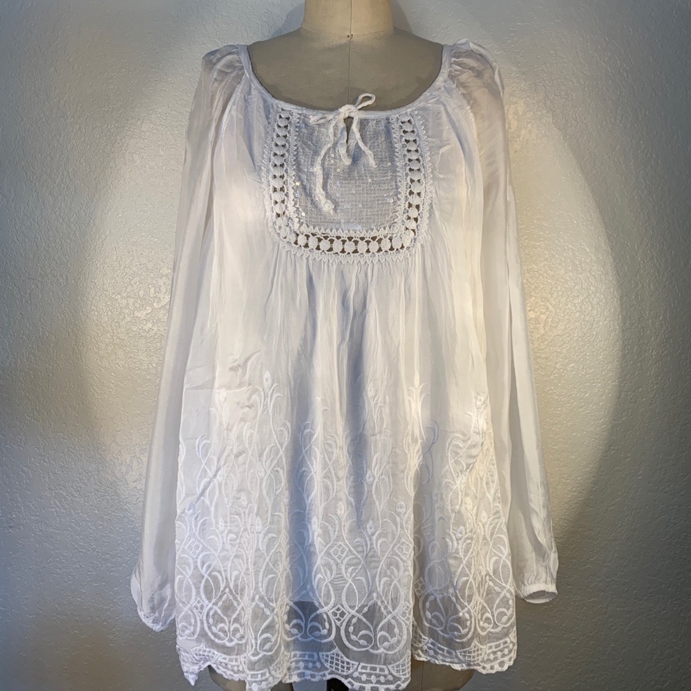 Made in Italy Silk Embroidered Sonno Blouse Sz O/S NWT